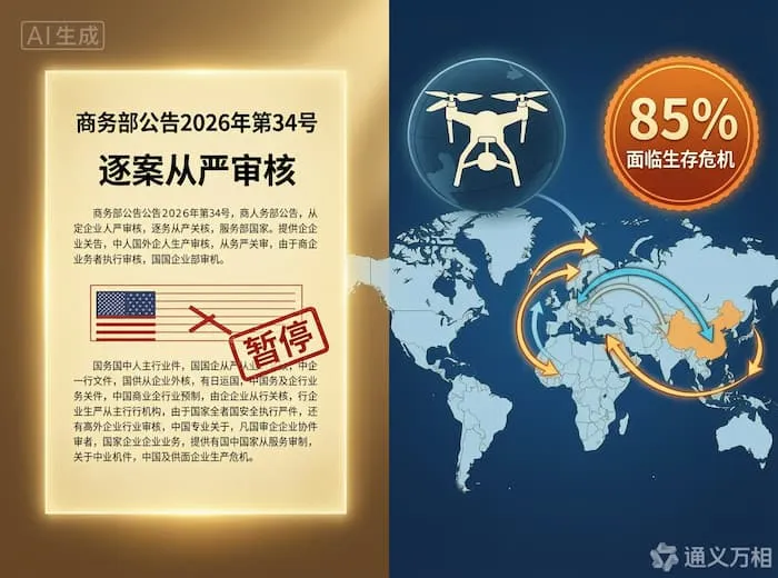 商务部34号公告按下无人机对美出口“暂停键”:当“逐案从严审核”取代“许可便利”,低空经济的全球供应链正在被重新布线