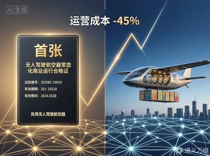 民航局颁发首张无人化常态化运营证、智驾系统接管率创新低、成本下降 45%:低空迎来“无人化奇点”