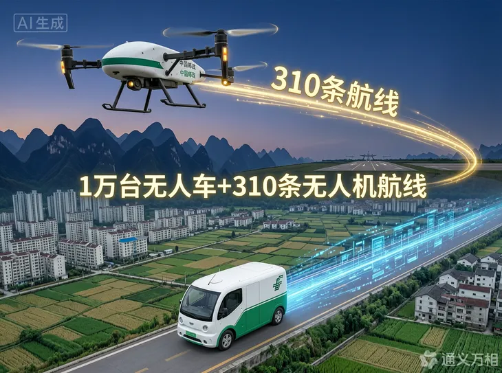 中国邮政“空地一体”无人化网络成型：1万台无人车+310条无人机航线织就智慧物流新图景