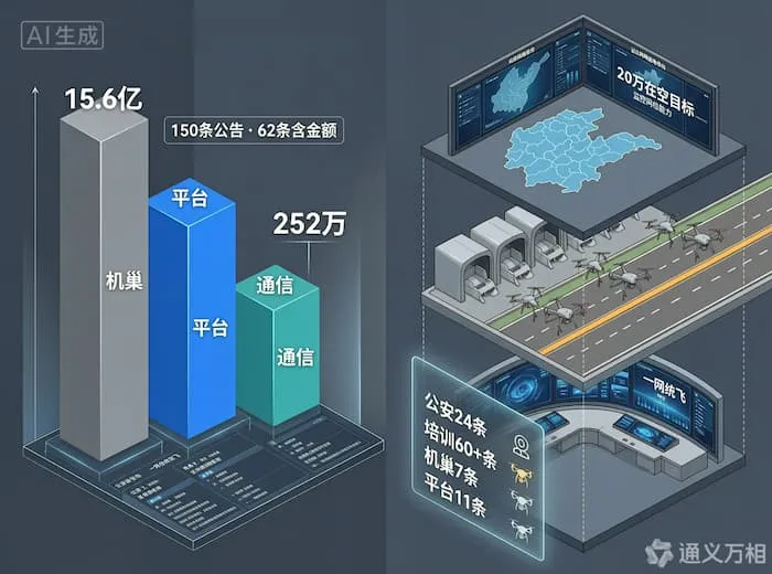 150条采购公告透视低空基建:机巢与平台双线推进,15.6亿预算里藏着“从买装备到买体系”的拐点