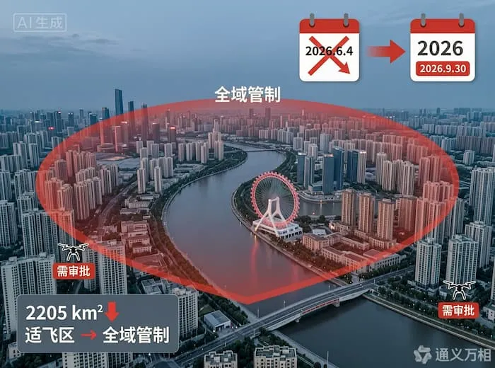 天津全域划为无人机管制空域：废止6月适飞通告，华北低空“政策收紧弧”完成闭合